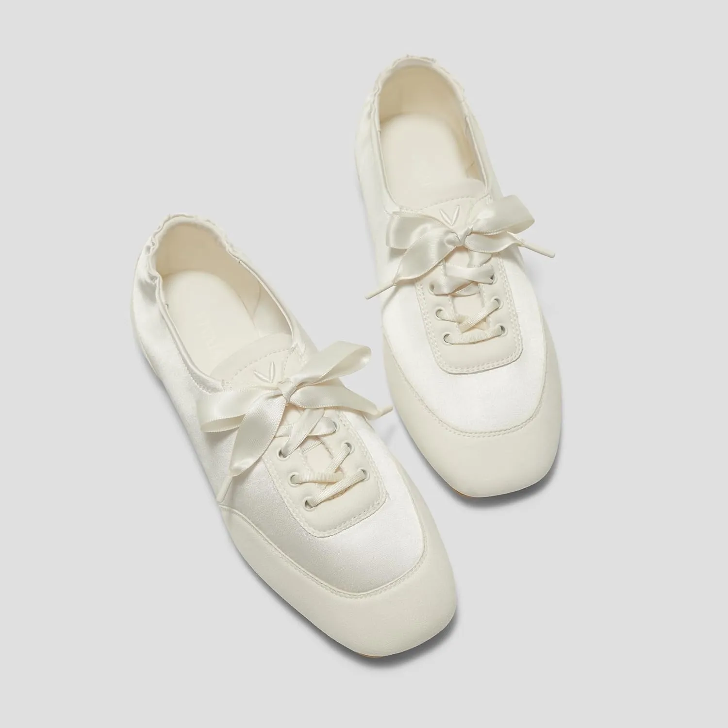 VIVIAIA Cristina Square Toe Smooth Satin Fabric Lace-Up Satin Sneakerina
