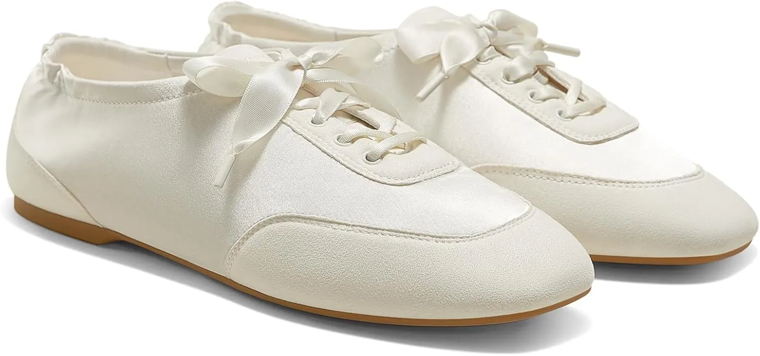 VIVIAIA Cristina Square Toe Smooth Satin Fabric Lace-Up Satin Sneakerina