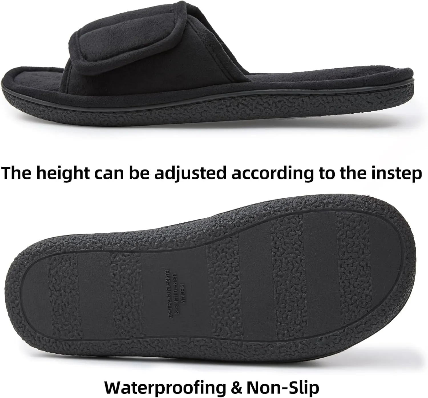 WALKFUN Men's Open Toe Slippers Adjustable Slip-on Memory Foam Indoor Slippers for Men Non Slip Outsole