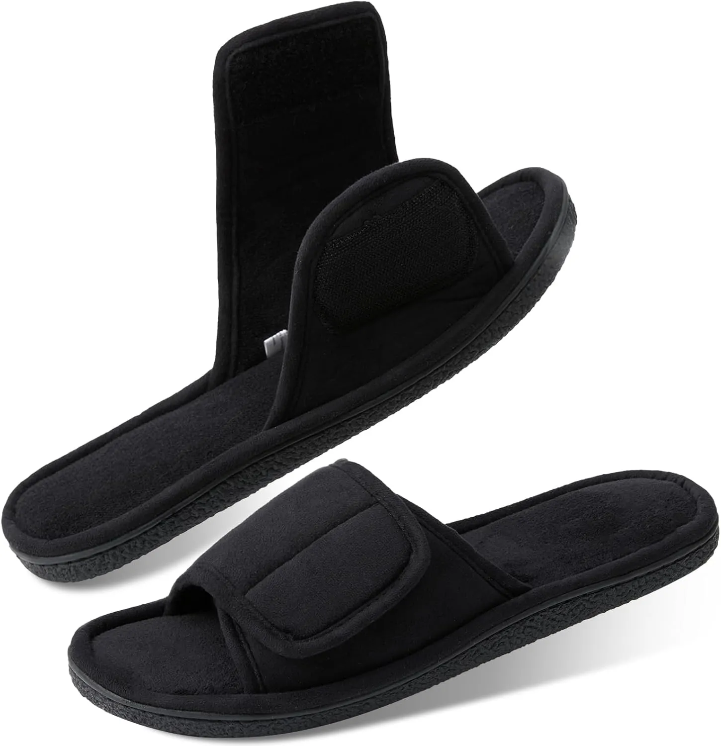 WALKFUN Men's Open Toe Slippers Adjustable Slip-on Memory Foam Indoor Slippers for Men Non Slip Outsole