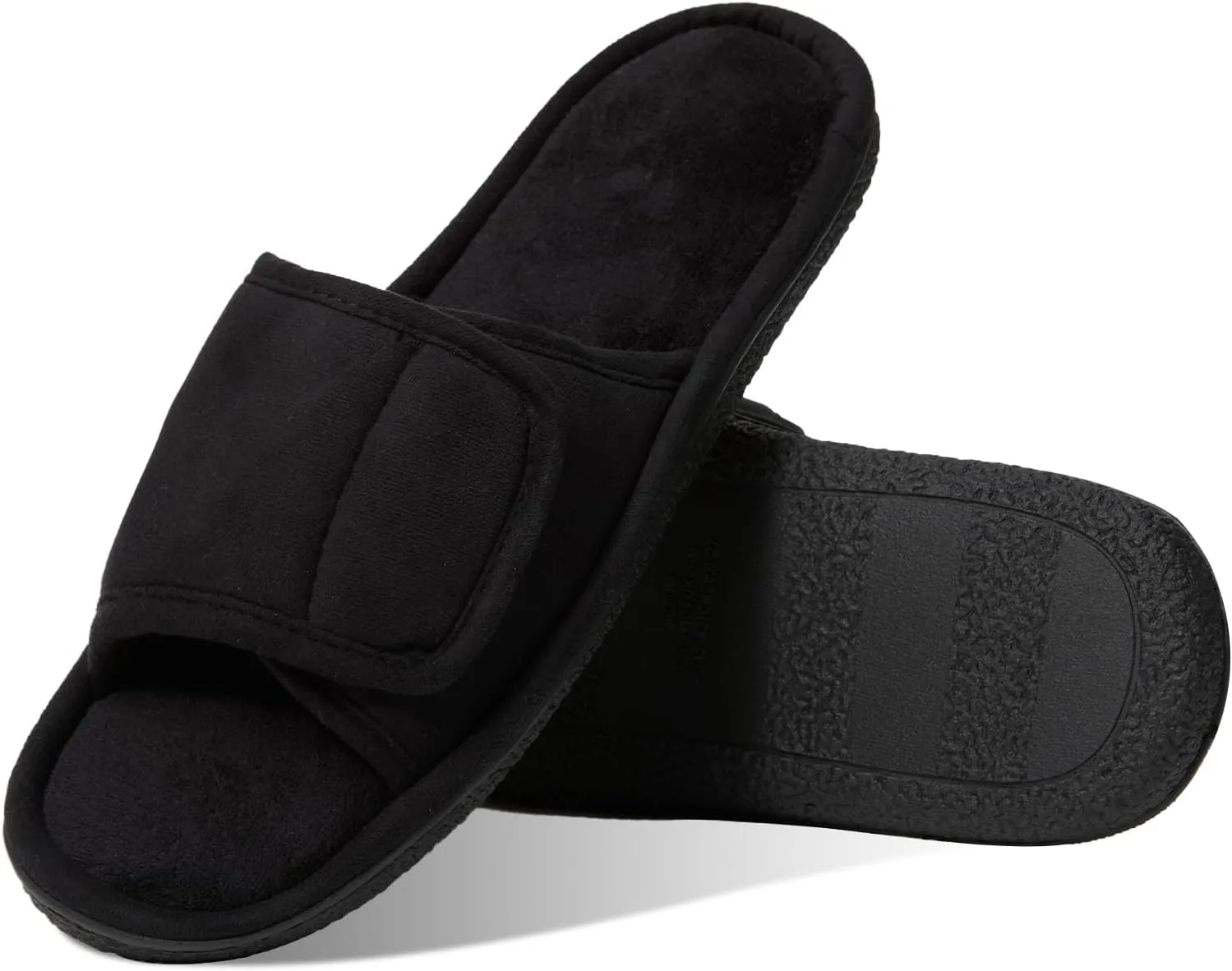 WALKFUN Men's Open Toe Slippers Adjustable Slip-on Memory Foam Indoor Slippers for Men Non Slip Outsole