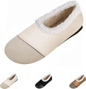 Warm Winter Leather Shoes for Women Shoes with Fuzzy Inside Women Suede Comfortable Slip On Shoes Winter Shoes Women