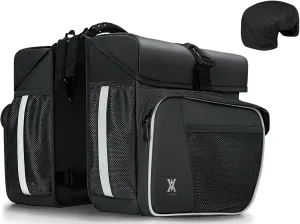 Waterproof Double Panniers Bag - 36L Saddle Bags for Rear Rack Bicycles with Safety Reflective Strips, Bicycle Commuting Pannier Fit Most Bicycle Rack with Rain Cover (With Rain Cover, Black, 36L)