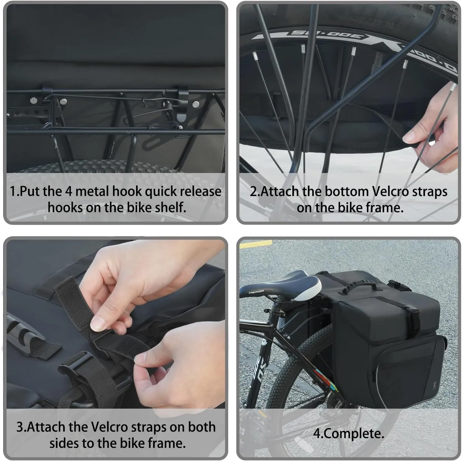 Waterproof Double Panniers Bag - 36L Saddle Bags for Rear Rack Bicycles with Safety Reflective Strips, Bicycle Commuting Pannier Fit Most Bicycle Rack with Rain Cover (With Rain Cover, Black, 36L)