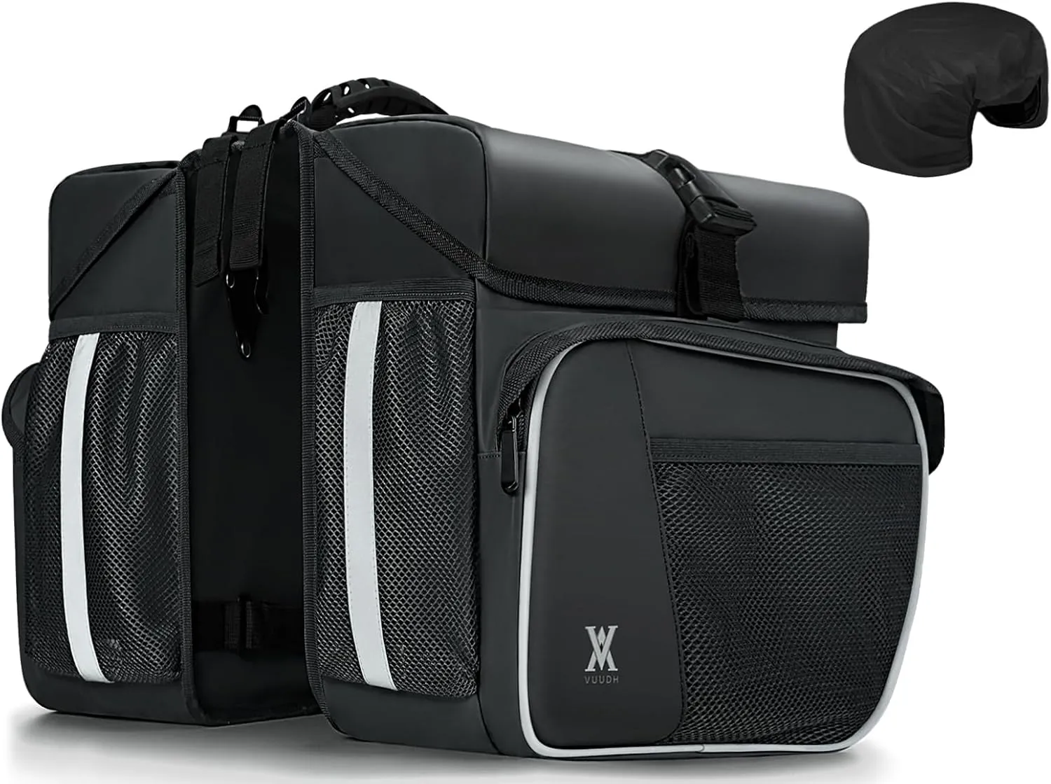 Waterproof Double Panniers Bag - 36L Saddle Bags for Rear Rack Bicycles with Safety Reflective Strips, Bicycle Commuting Pannier Fit Most Bicycle Rack with Rain Cover (With Rain Cover, Black, 36L)