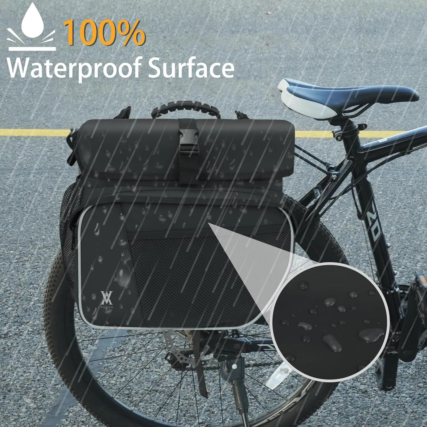 Waterproof Double Panniers Bag - 36L Saddle Bags for Rear Rack Bicycles with Safety Reflective Strips, Bicycle Commuting Pannier Fit Most Bicycle Rack with Rain Cover (With Rain Cover, Black, 36L)