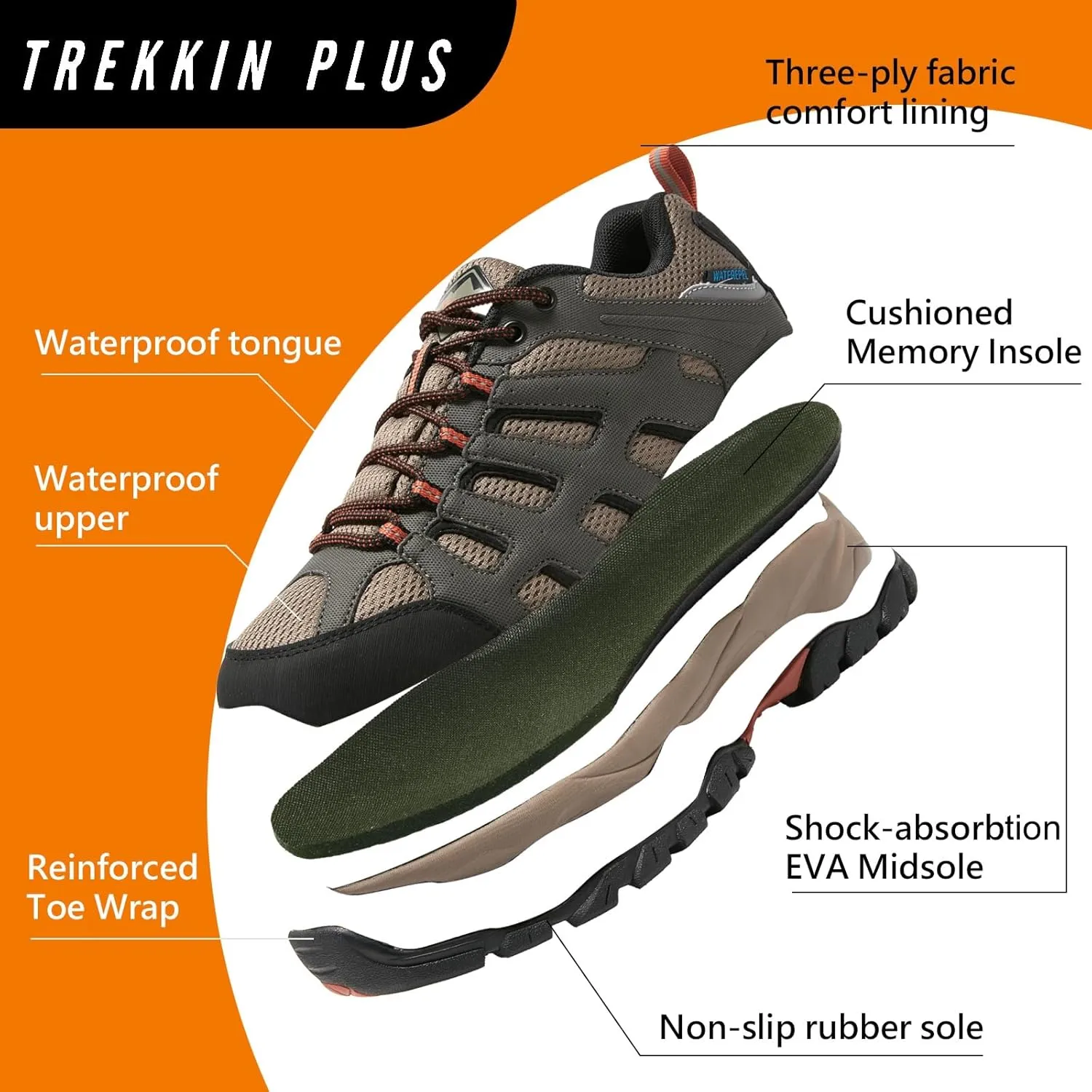 Waterproof Walking Shoes for Men Breathable Low Top Boots Lightweight Non Slip Workout Shoes Comfortable Slip on Snow Rainproof Shoes