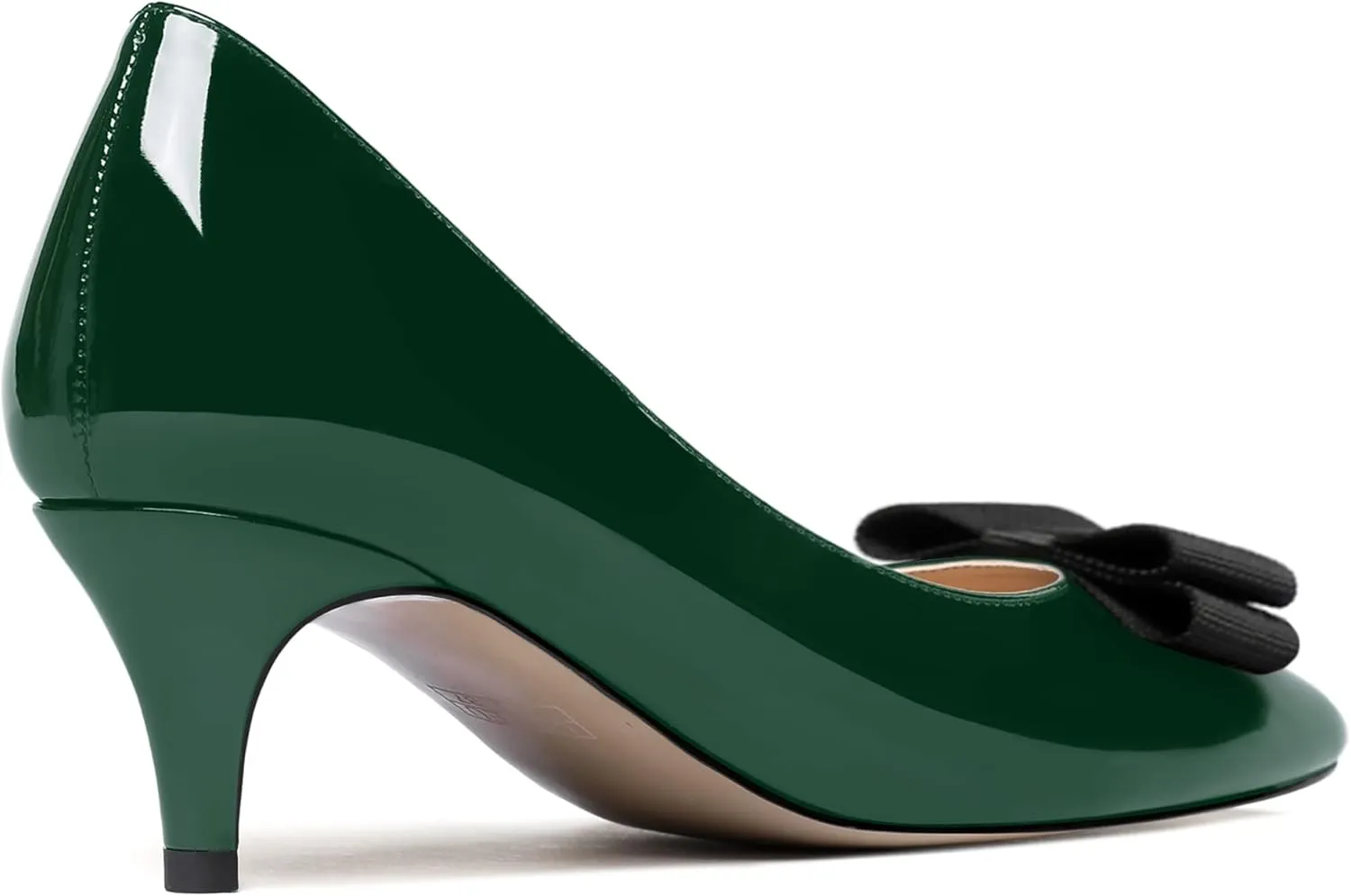 WAYDERNS Women's Bow Solid Patent Slip On Cute Round Toe Dating Kitten Mid Heel Pumps Shoes 2.5 Inch
