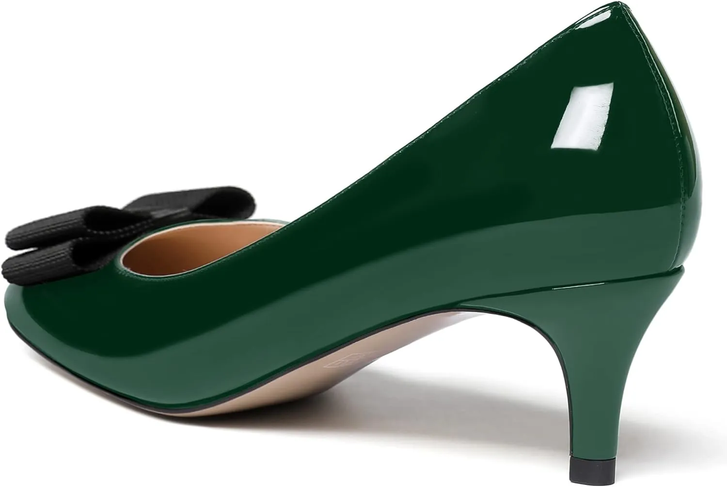 WAYDERNS Women's Bow Solid Patent Slip On Cute Round Toe Dating Kitten Mid Heel Pumps Shoes 2.5 Inch