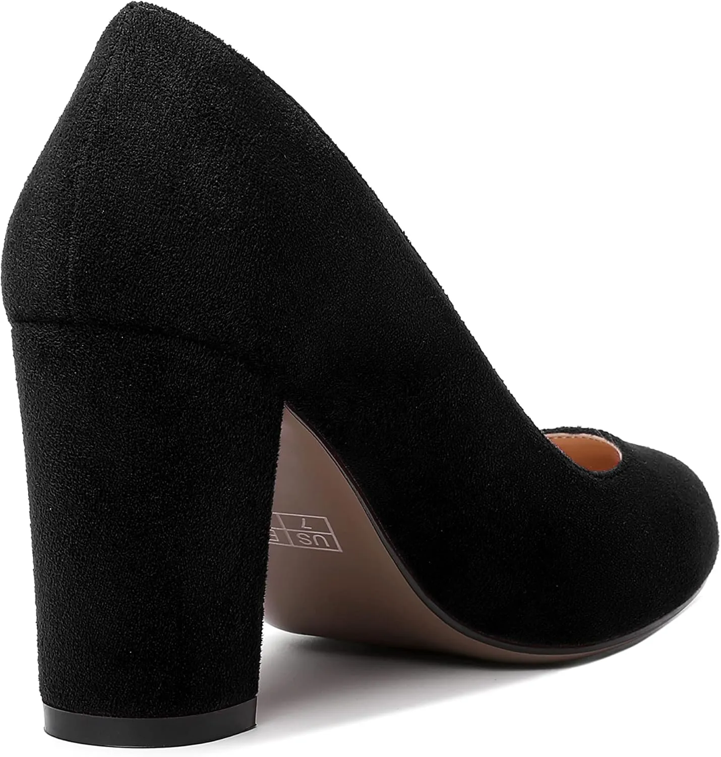 WAYDERNS Womens Suede Round Toe Office Solid Slip On Fashion Block High Heel Pumps Shoes 3.3 Inch