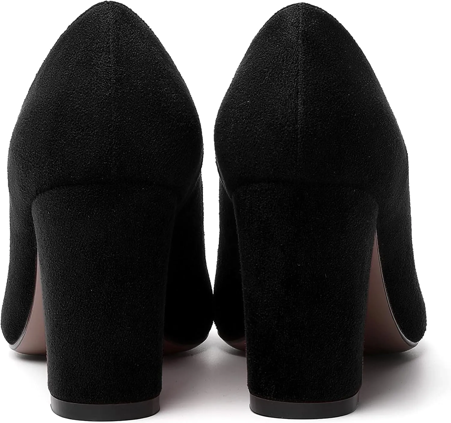 WAYDERNS Womens Suede Round Toe Office Solid Slip On Fashion Block High Heel Pumps Shoes 3.3 Inch
