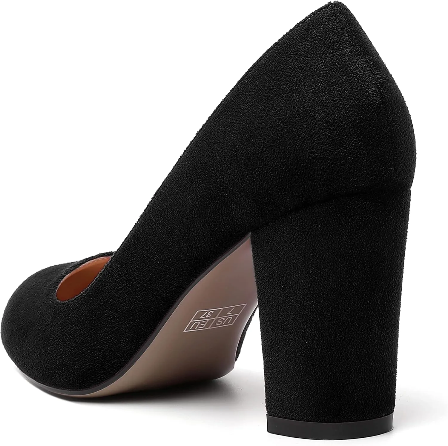 WAYDERNS Womens Suede Round Toe Office Solid Slip On Fashion Block High Heel Pumps Shoes 3.3 Inch