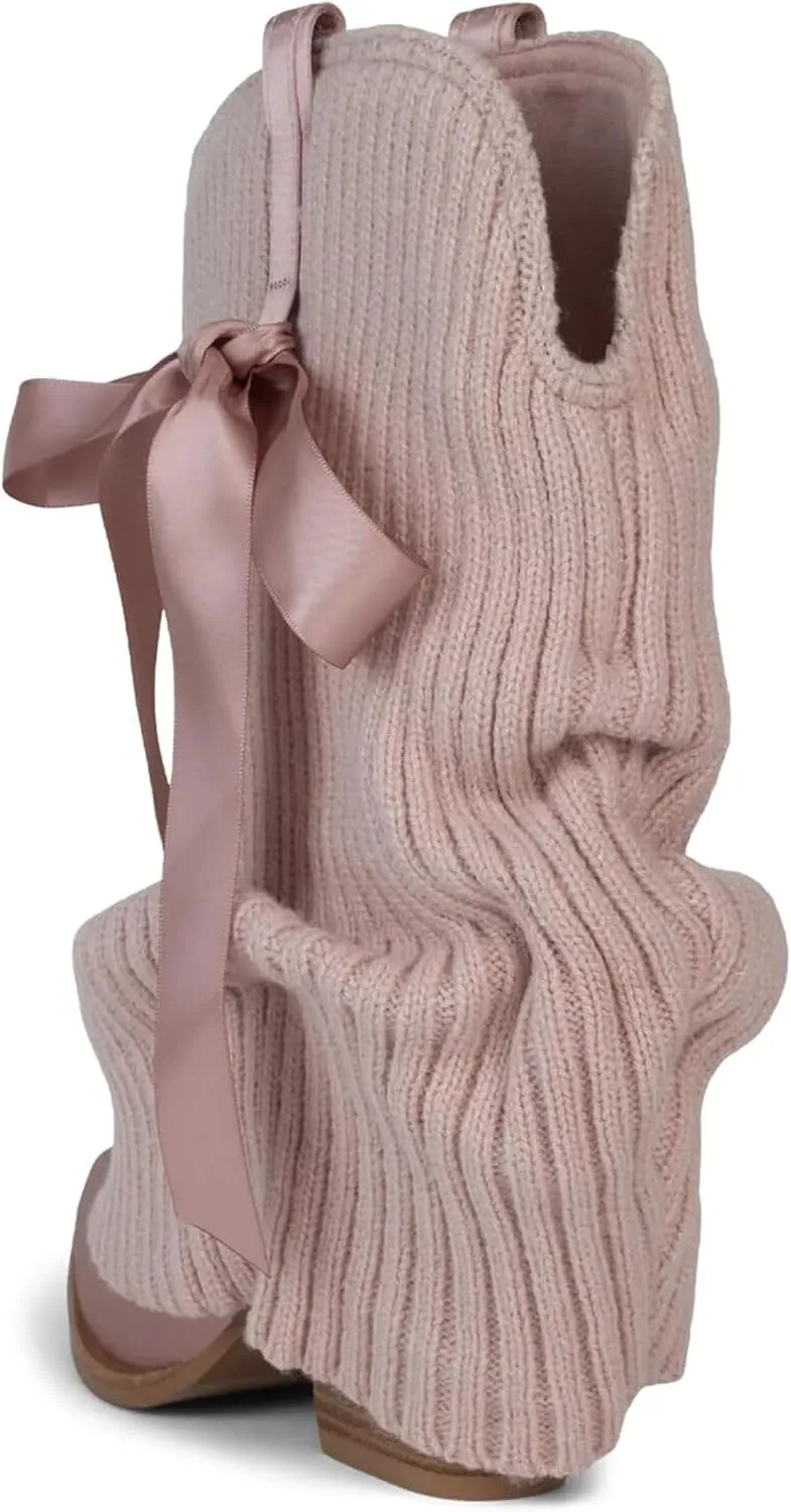 Western Ankle Boots For Women Knitted Fold Over Cowgirl Booties Pointed Toe Cowboy Booties Pull On Chunky Heel Boot Country Concert Trendy Heeled Shoes