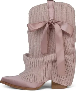 Western Ankle Boots For Women Knitted Fold Over Cowgirl Booties Pointed Toe Cowboy Booties Pull On Chunky Heel Boot Country Concert Trendy Heeled Shoes