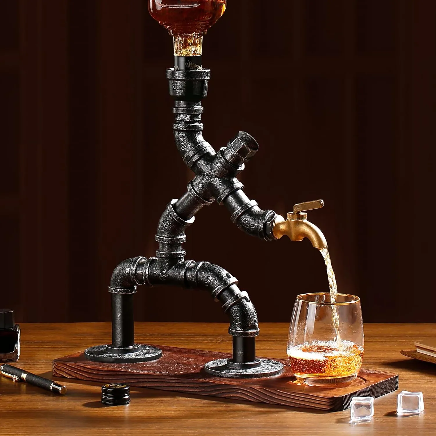 Whiskey Alcohol Gifts Drink Dispenser of Man Cave Decor, Steampunk Liquor Dispenser Bar Accessories for Home Bar, Unique Gifts for Men/Wine Loves/Husband/Boyfriend/Father, Silver