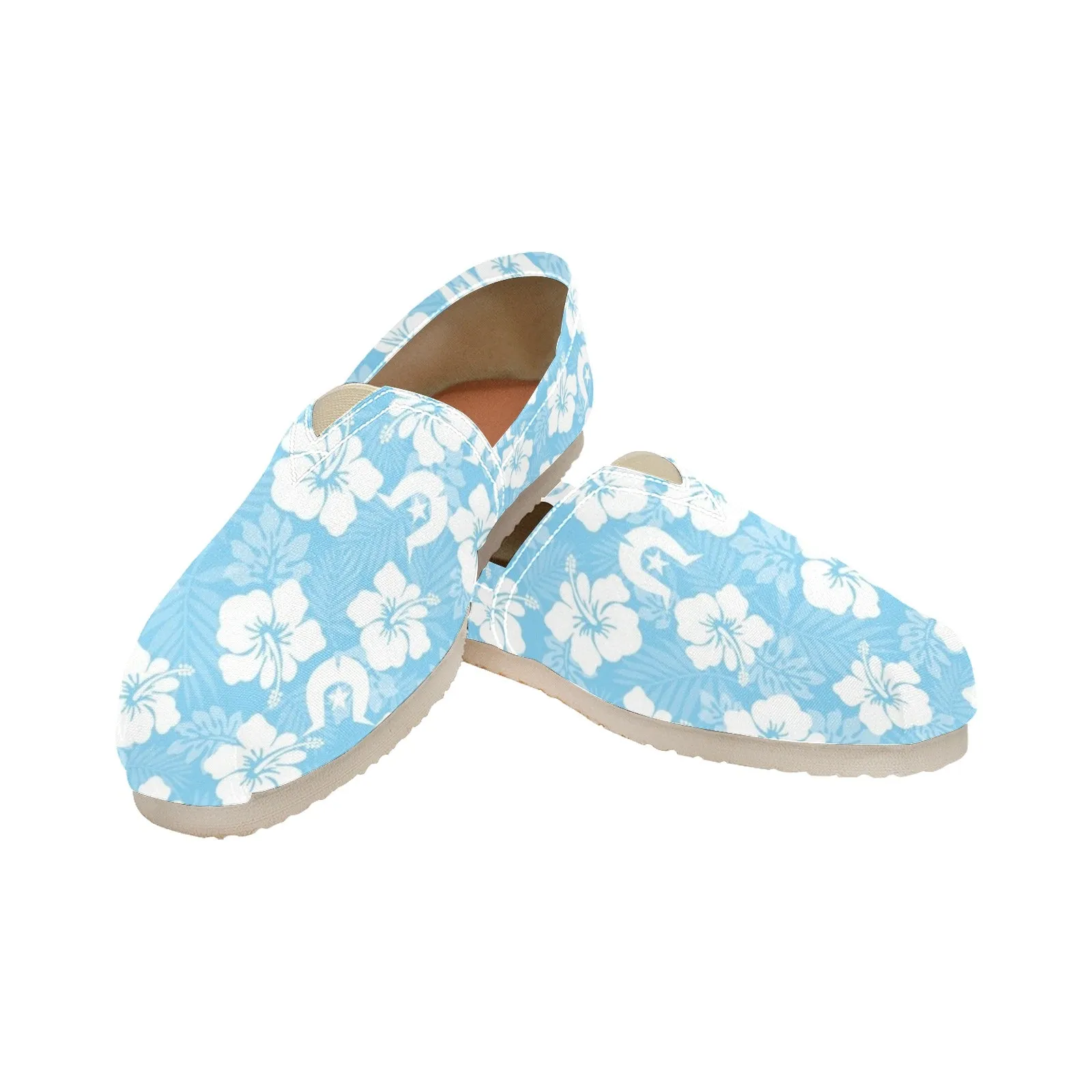 White Hibiscus and Dhari (blue) on Men's Classic Canvas Slip-On Shoes