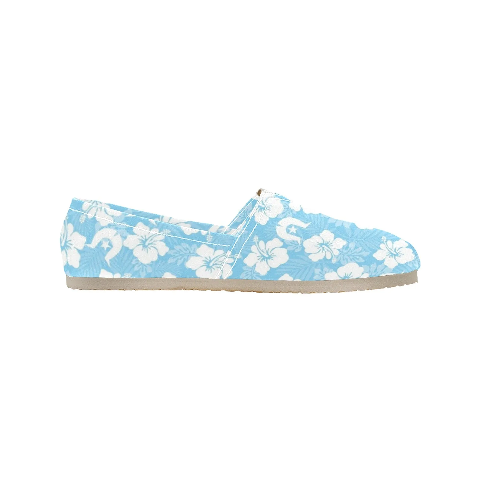 White Hibiscus and Dhari (blue) on Men's Classic Canvas Slip-On Shoes