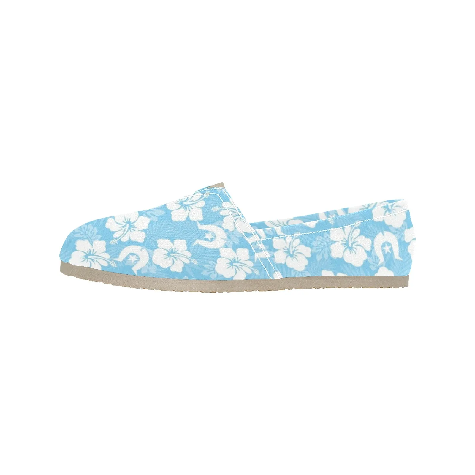 White Hibiscus and Dhari (blue) on Men's Classic Canvas Slip-On Shoes