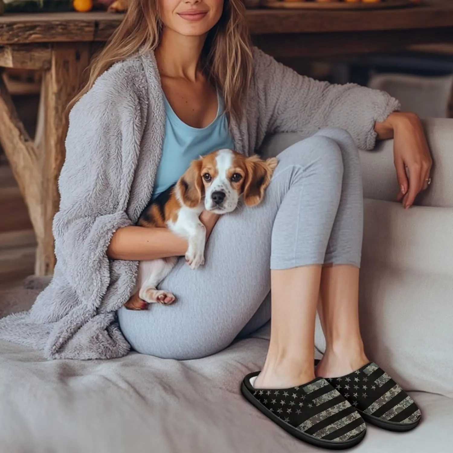 Winter Slippers for Women Men Lightweight Slip-on House Slippers Indoor Fluffy Shoes Size 34-50