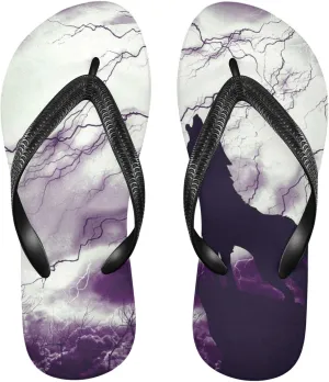 Wolf Howling In Thunderstorm Men's Flip Flop, Women's Flip Flops Sandal Beach Slippers Summer Sandal Rubber Shower Slippers for Bedroom Hotel Travel Pool M