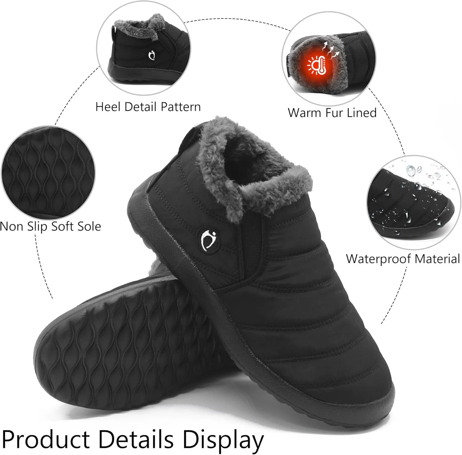 Women Boots Warm Lightweight Waterproof Soft Slip-On Casual Black Ankle Winter Snow Shoes