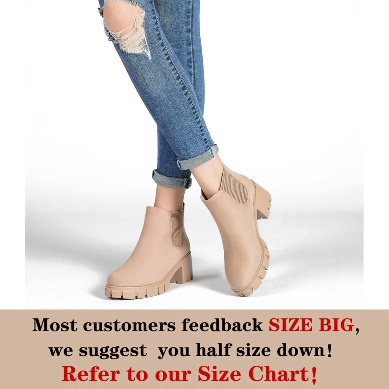 Women Chelsea Boots Comfortable Lug Sole Slip On Ankle Booties