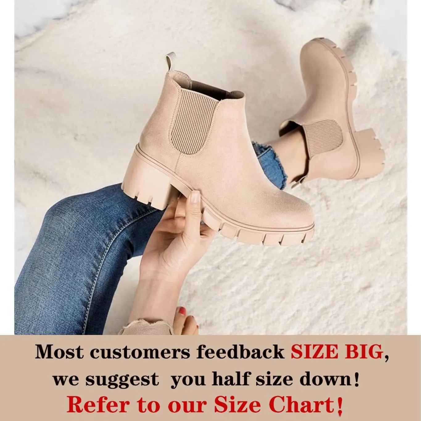 Women Chelsea Boots Comfortable Lug Sole Slip On Ankle Booties