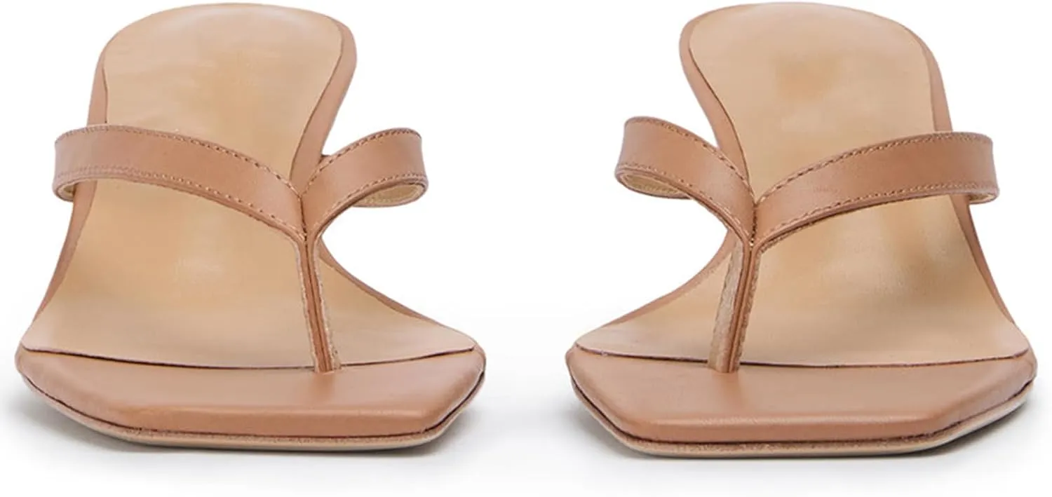 Women Kitten Heel Thong Sandals Square Open Toe Flip Flop Sandals Low Heel Fashion Party Dress Heeled Sandals