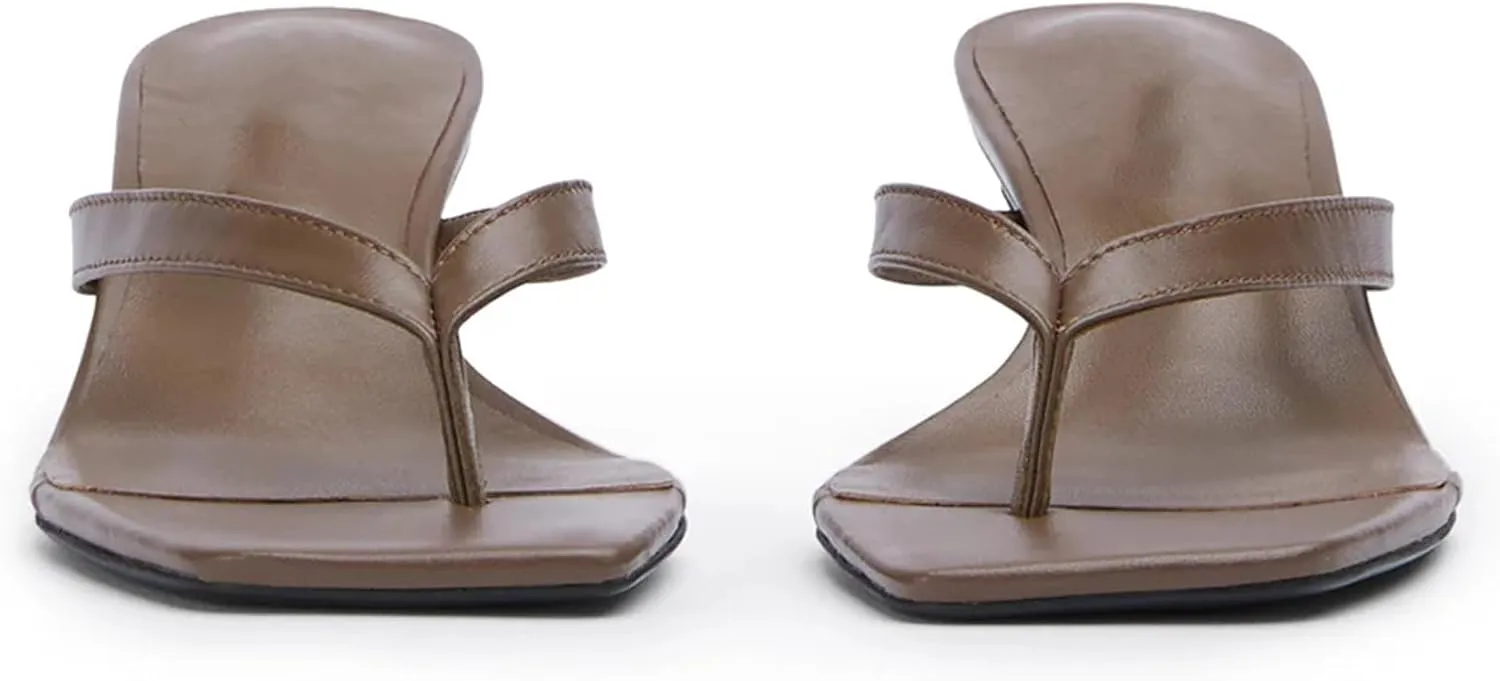 Women Kitten Heel Thong Sandals Square Open Toe Flip Flop Sandals Low Heel Fashion Party Dress Heeled Sandals