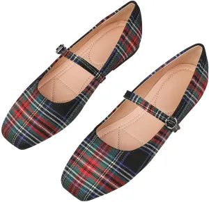 Women Mary Jane Flat Shoes Soft Patent Leather Square Toe Adjustable Buckle Strap Casual Ballet Dance Shoes