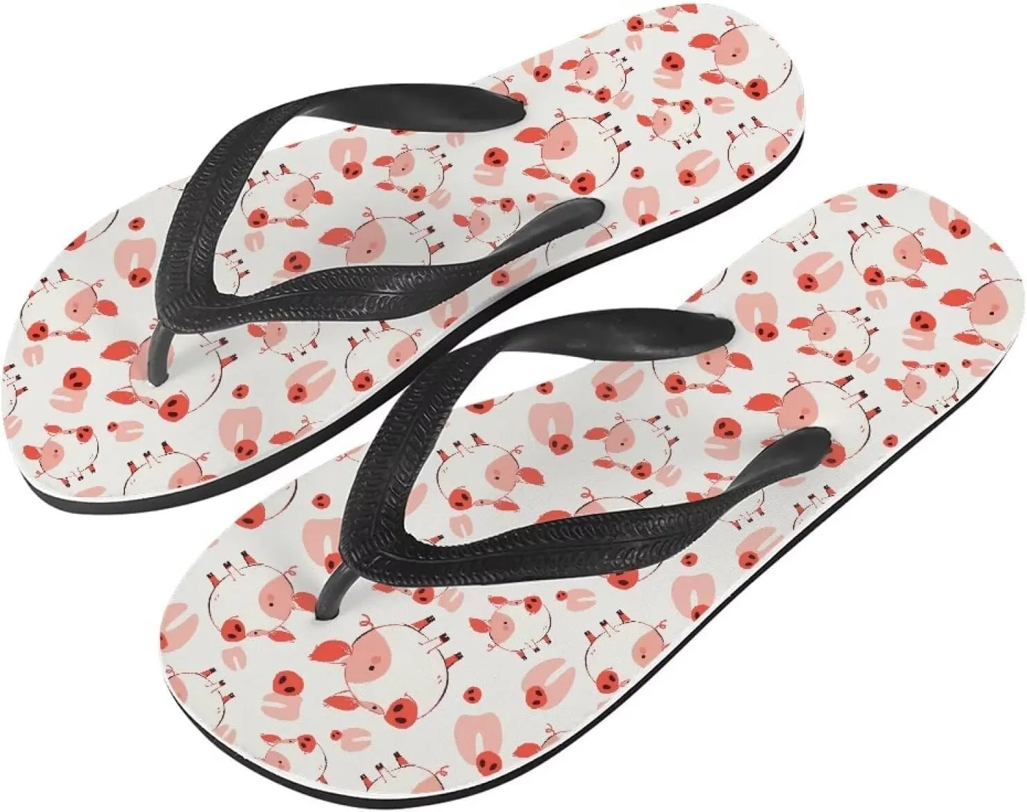 Women Pig Cat Bunny Print Flip Flop Sandal, American Flag Lightweight Thong Sandals Comfort Summer Beach Slippers