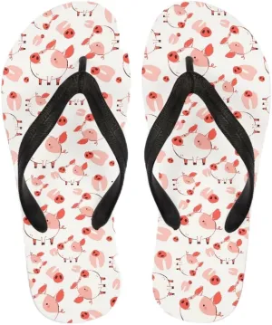 Women Pig Cat Bunny Print Flip Flop Sandal, American Flag Lightweight Thong Sandals Comfort Summer Beach Slippers
