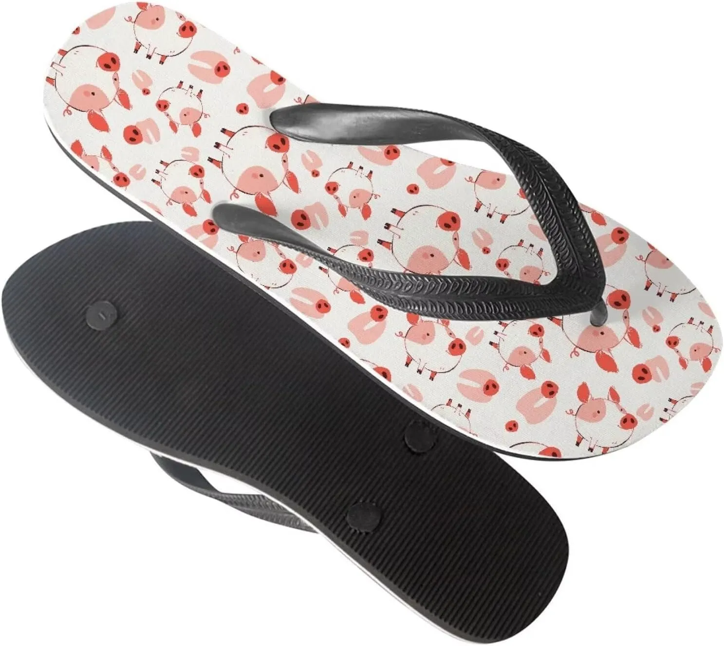 Women Pig Cat Bunny Print Flip Flop Sandal, American Flag Lightweight Thong Sandals Comfort Summer Beach Slippers