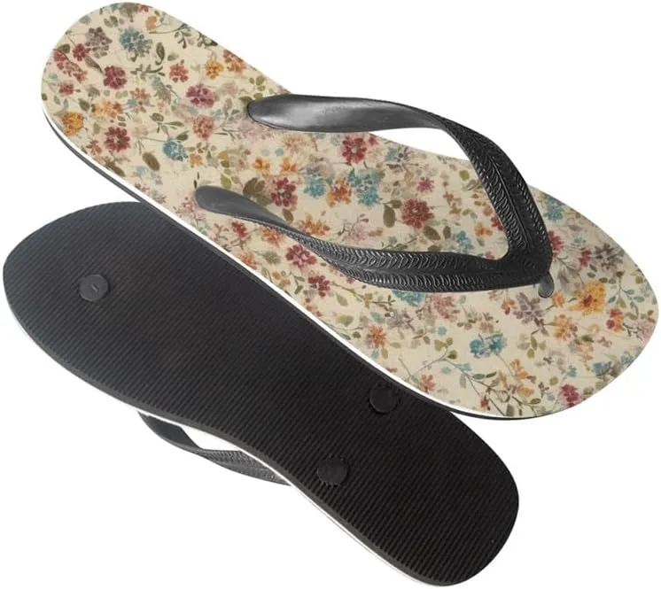 Women Retro Flip Flop Sandal Ginkgo Leaves Casual Thong Sandals Rose Feather Couple Beach Sandals Indoor or Outdoor