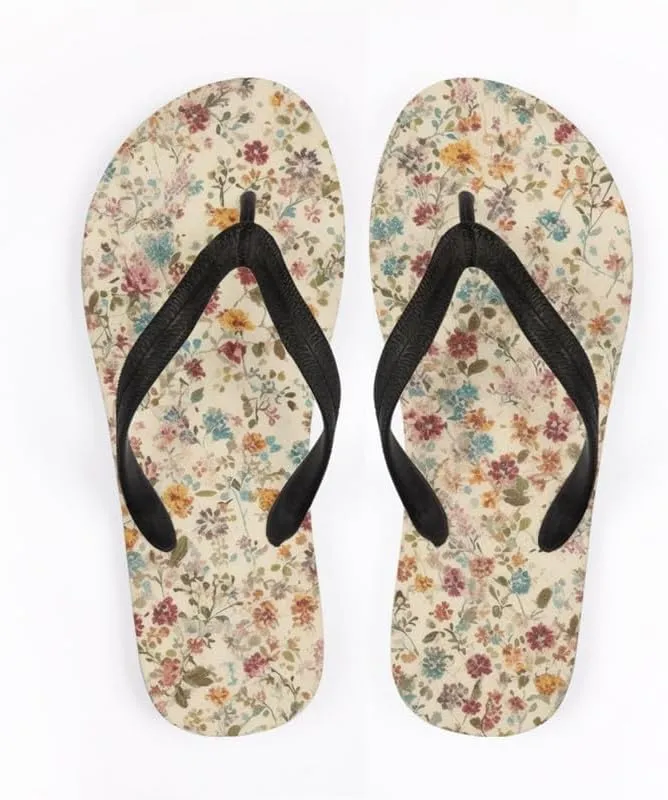 Women Retro Flip Flop Sandal Ginkgo Leaves Casual Thong Sandals Rose Feather Couple Beach Sandals Indoor or Outdoor