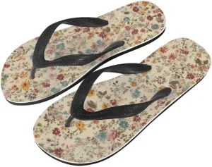 Women Retro Flip Flop Sandal Ginkgo Leaves Casual Thong Sandals Rose Feather Couple Beach Sandals Indoor or Outdoor