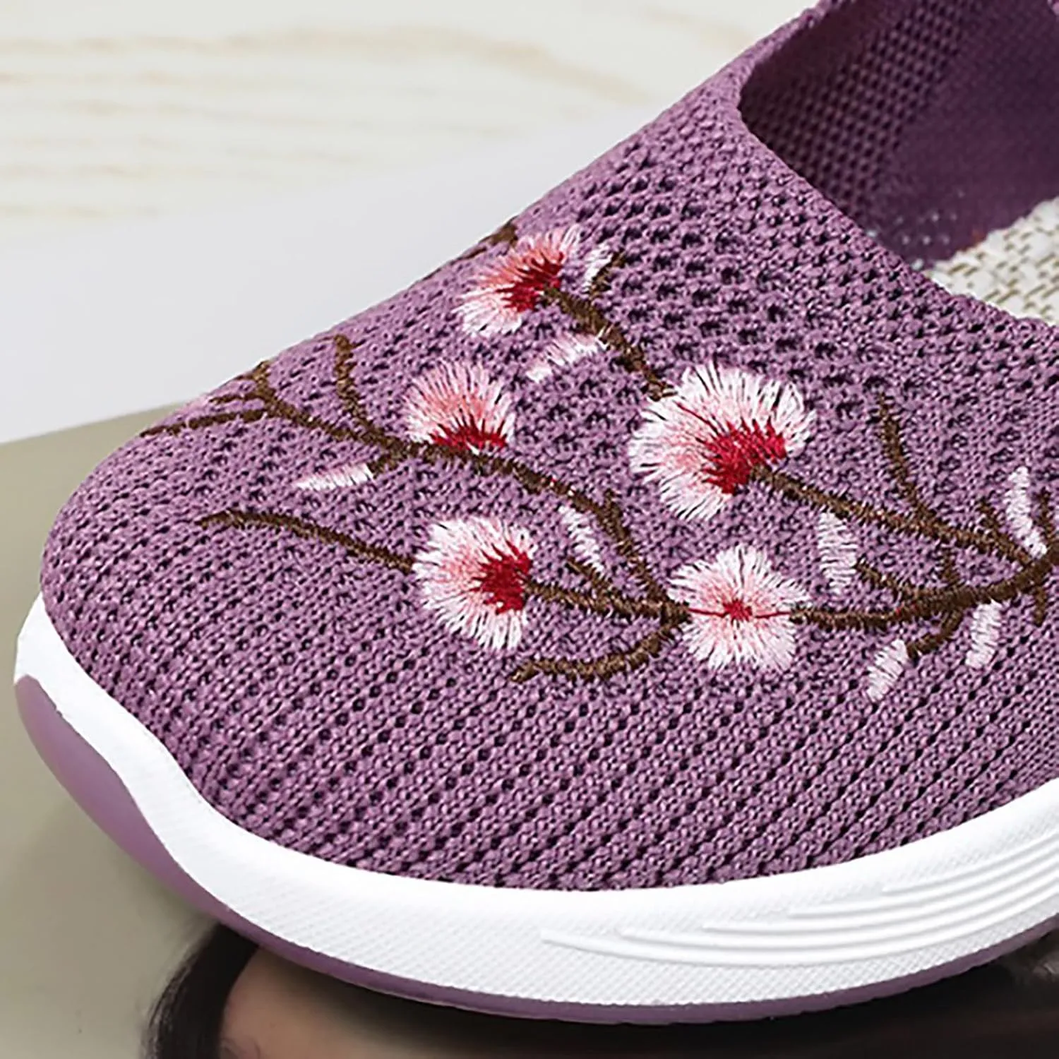 Women Woven Loafers Orthopedic Breathable Soft Shoes Slip On Walking Foam Anti Slip Arch Support Embroidery Sneakers