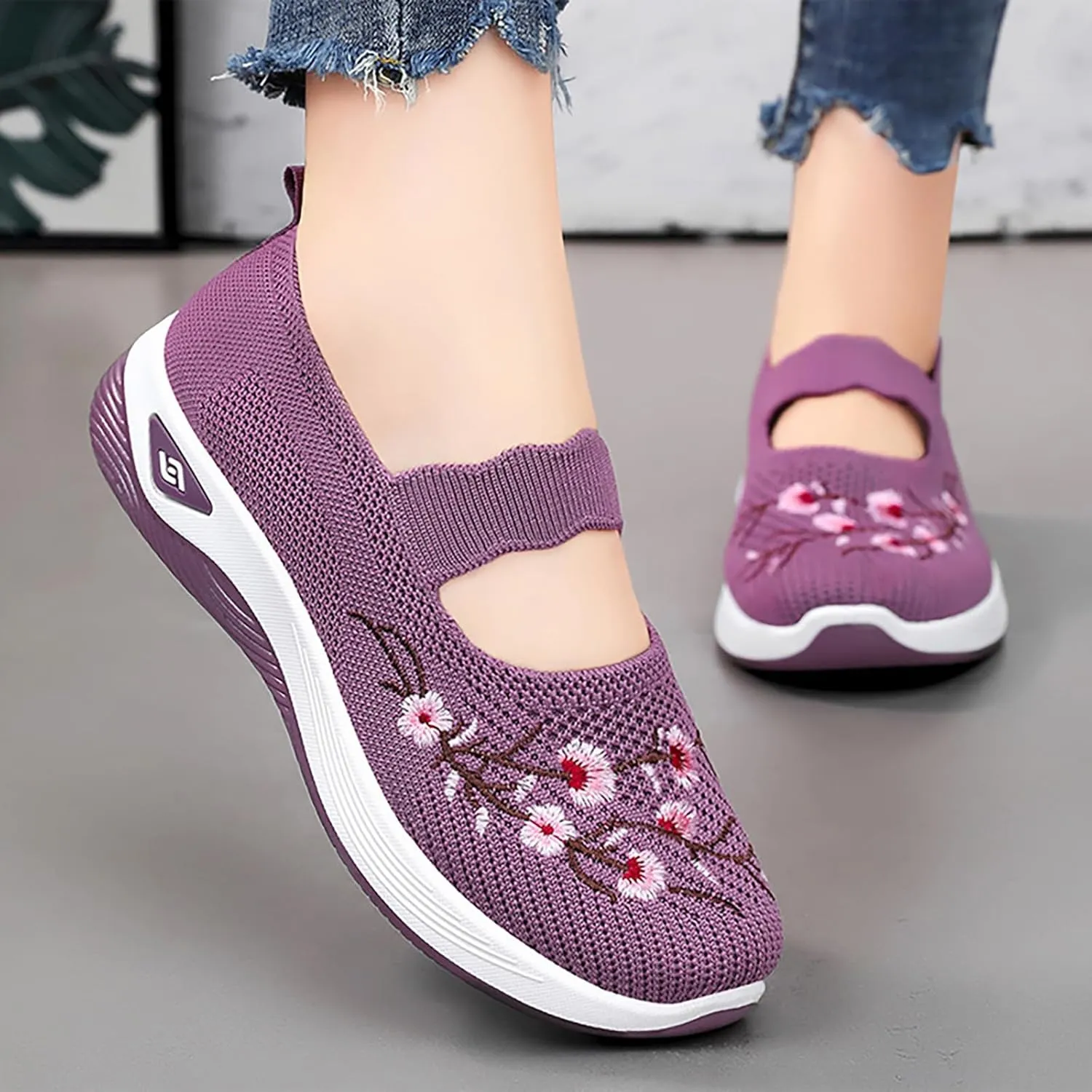 Women Woven Loafers Orthopedic Breathable Soft Shoes Slip On Walking Foam Anti Slip Arch Support Embroidery Sneakers