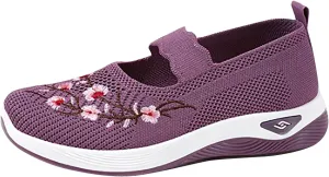 Women Woven Loafers Orthopedic Breathable Soft Shoes Slip On Walking Foam Anti Slip Arch Support Embroidery Sneakers