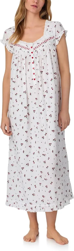 Women's 100% Cotton Woven Lawn & Seersucker 50" Ballet Nightgown with Cap Sleeves, Ruffle Hem