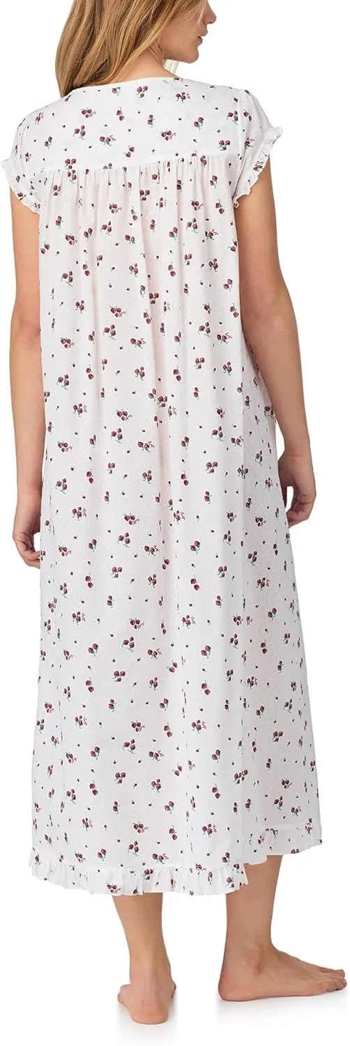 Women's 100% Cotton Woven Lawn & Seersucker 50" Ballet Nightgown with Cap Sleeves, Ruffle Hem