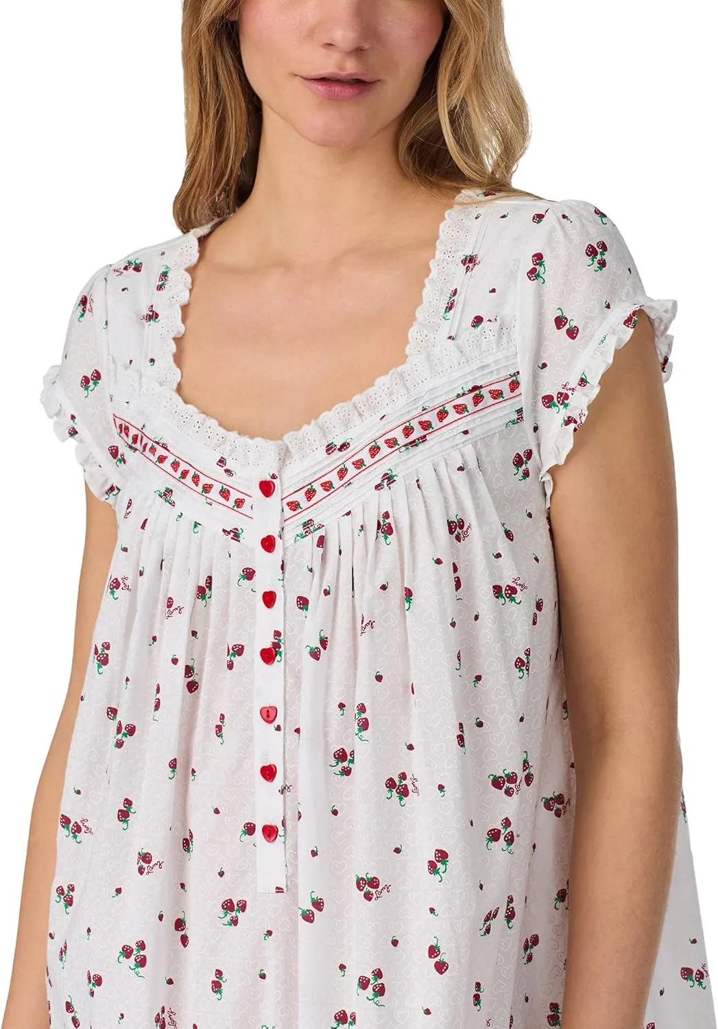 Women's 100% Cotton Woven Lawn & Seersucker 50" Ballet Nightgown with Cap Sleeves, Ruffle Hem