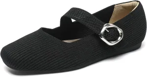 Women's Ballet Flat Shoes Casual Strap Knit Flats Square Toe Wedding Flats