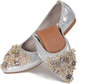 Womens Ballet Flats Foldable Rhinestone Pointed Toe Comfortable Slip on Wedding Flat Shoes Dress Flats for Women