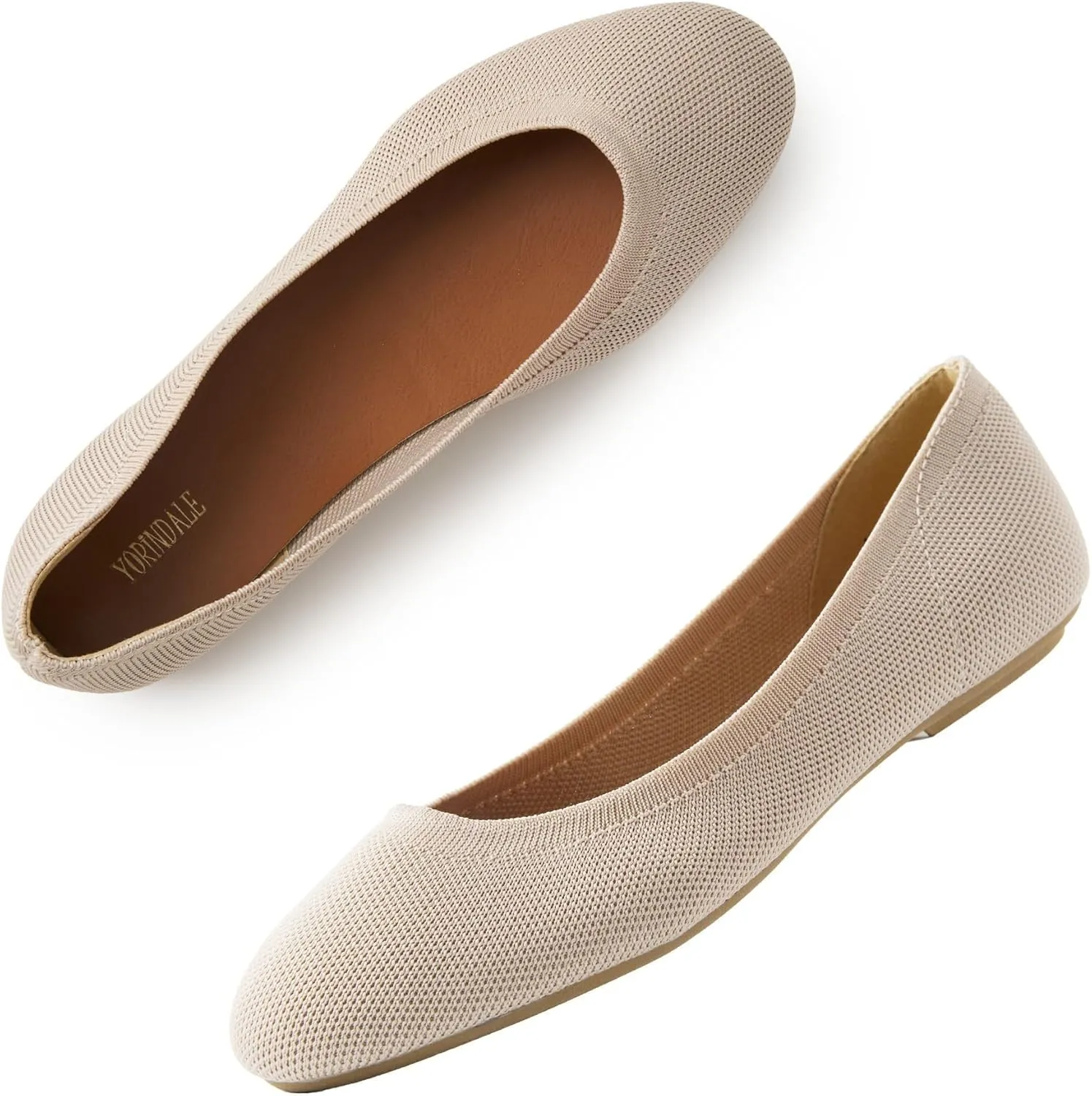 Women's Ballet Flats Soft Knit Lightweight Round Toe Slip On Comfort Ballerina Flat Shoes for Walking Low Wedge Soft