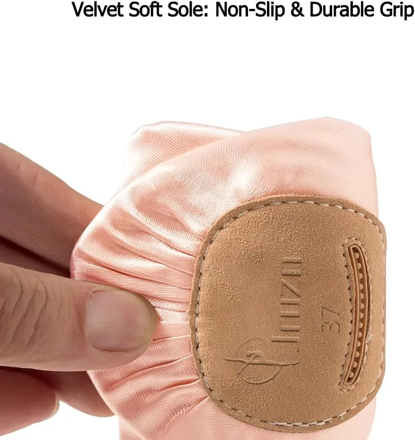 Women's Ballet Shoes, Premium Satin Dance Slippers, Split Soles Non-Slip Yoga Flat for Girls Boys Adults