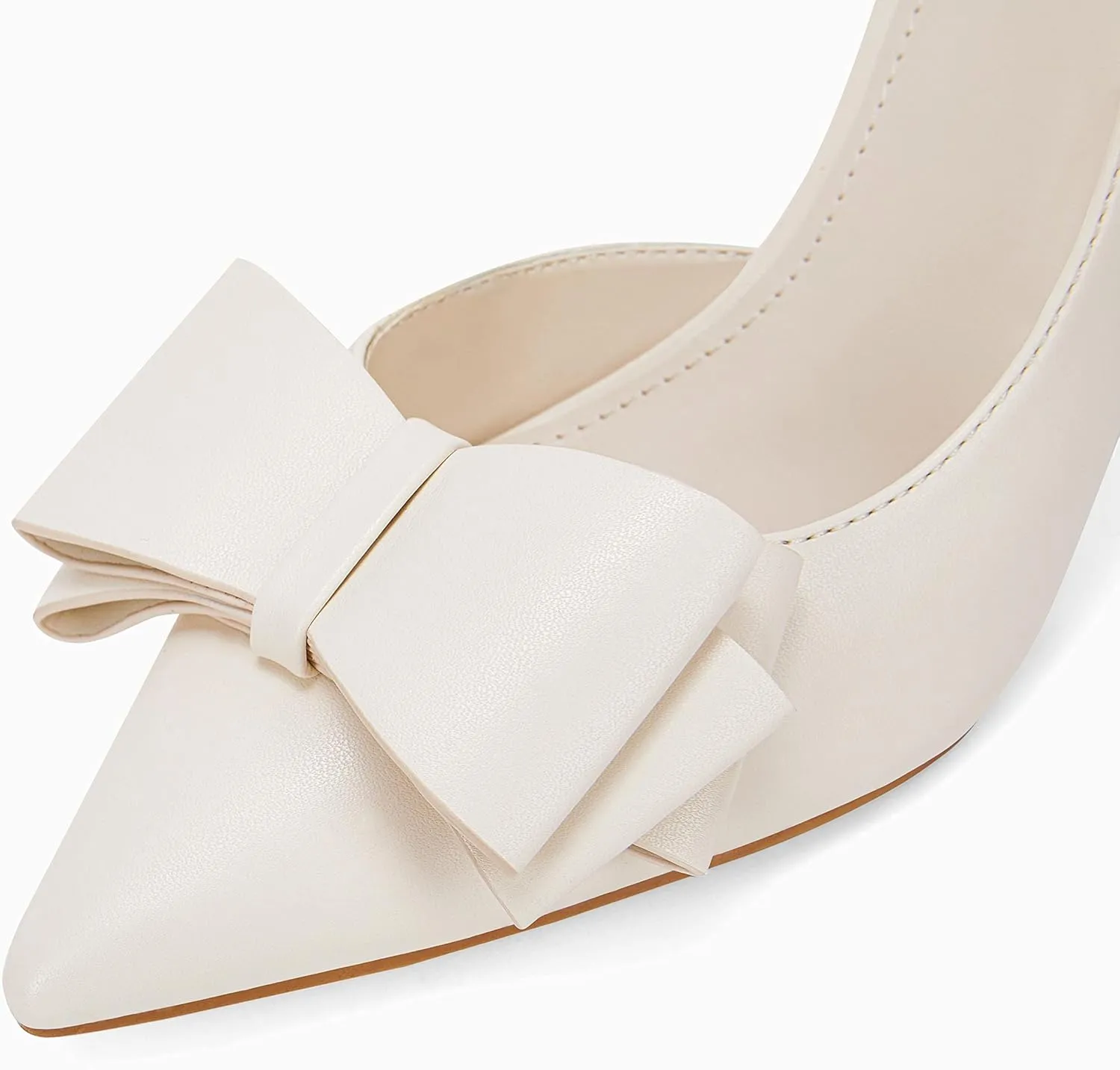Womens Bow Heels Closed Pointed Toe Dress Shoes Stiletto Slip on Wedding Pumps