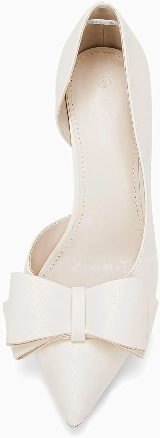 Womens Bow Heels Closed Pointed Toe Dress Shoes Stiletto Slip on Wedding Pumps
