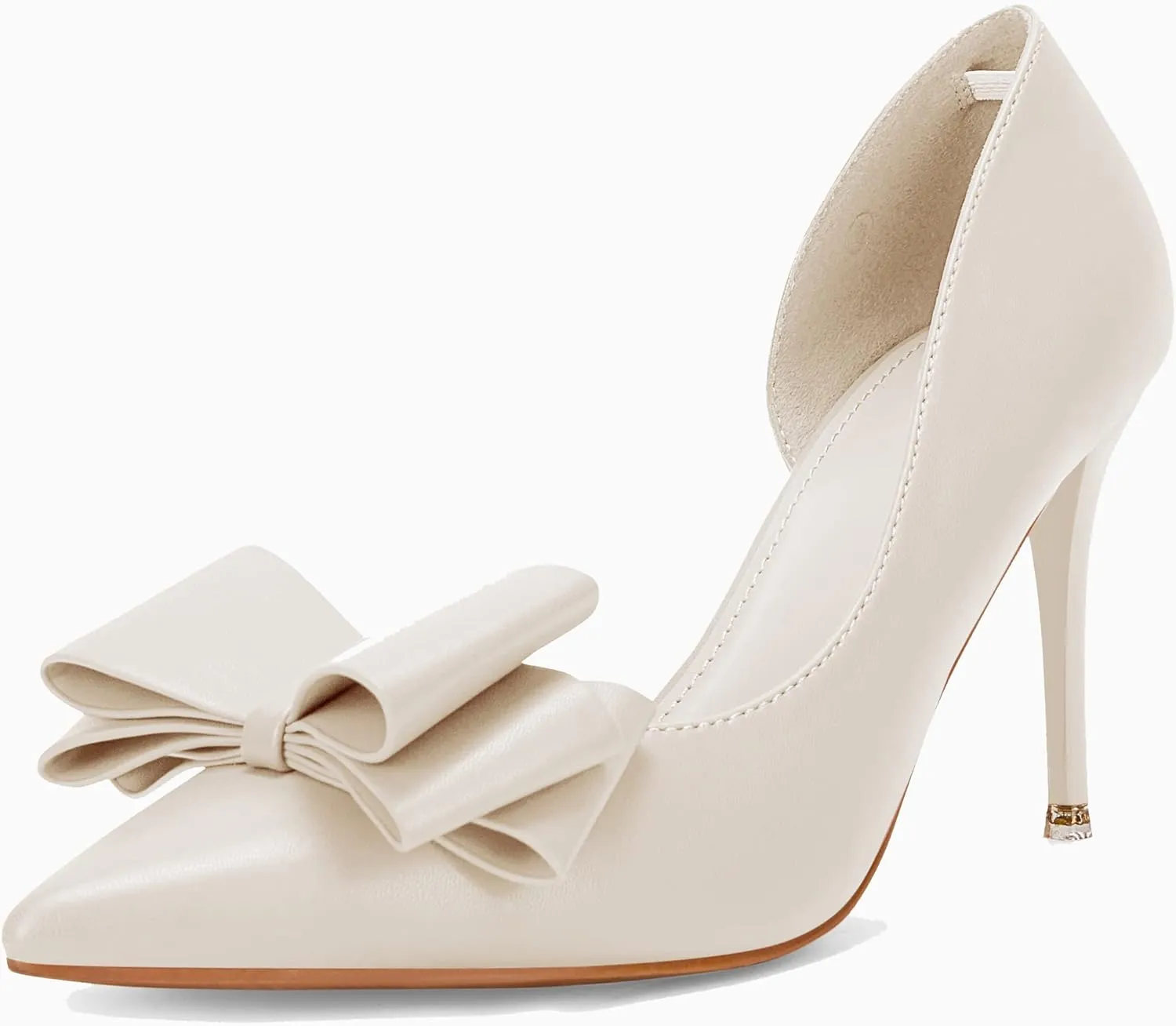 Womens Bow Heels Closed Pointed Toe Dress Shoes Stiletto Slip on Wedding Pumps