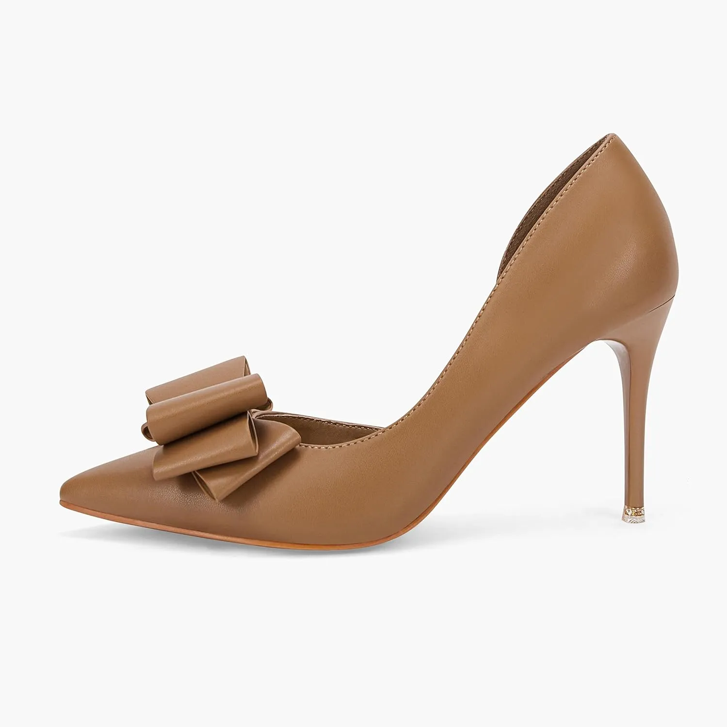 Womens Bow Heels Closed Pointed Toe Dress Shoes Stiletto Slip on Wedding Pumps